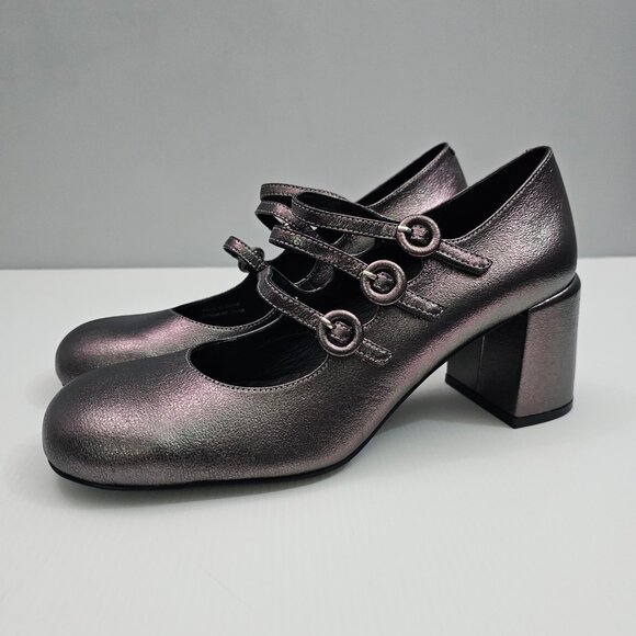 Jeffrey Campbell Tierz Mary Jane Pump Womens 9 Pewter Metallic Iridescent Heels - Picture 1 of 14